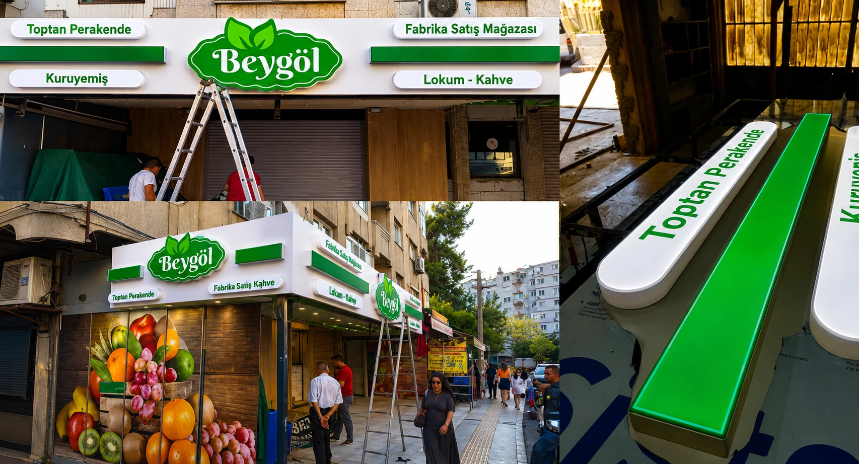 Beygöl Kuruyemiş Beyaz Kompozit Üzeri Işıklı Kutu Harf Tabela